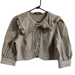 Zara Gingham Ruffled Top 🤎